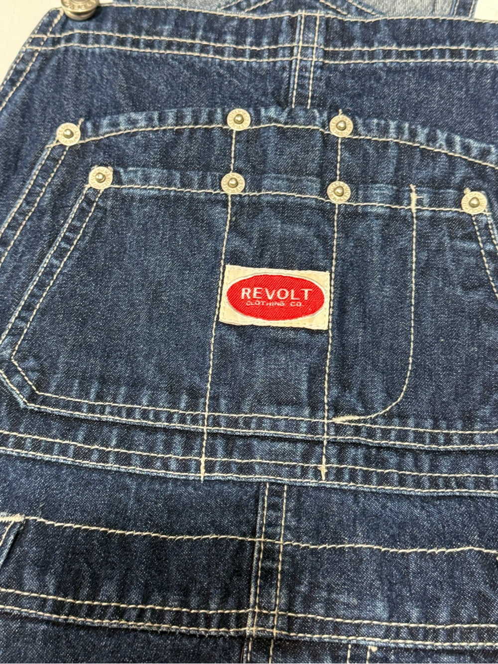 REVOLT Y2K “90s style Denim Overall Dress Medium Dark Wash Pinafore Jumper - Picture 4 of 13